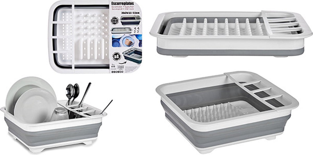 Grey/white foldable dish drying rack 38 x 29 cm