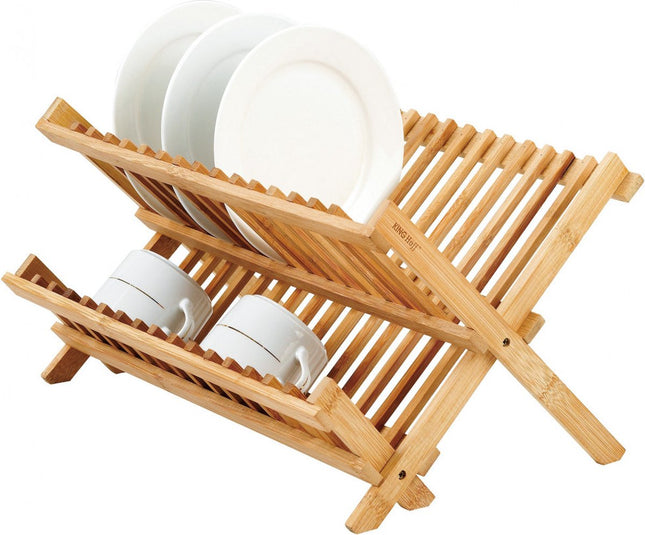 Kinghoff afdruiprek van bamboe – opvouwbaar, met 2 niveaus, 40 x 32 x 24 cm