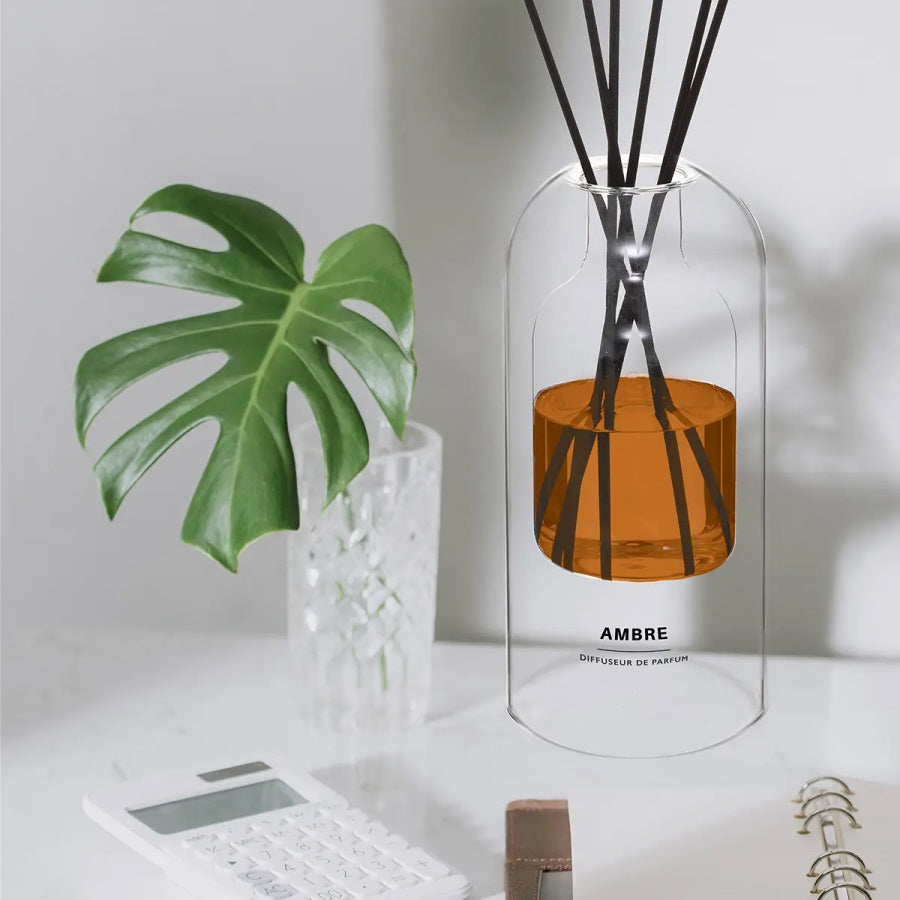 Diffuseur de parfum ambré XL | 500 ML | 6 bâtonnets en rotin