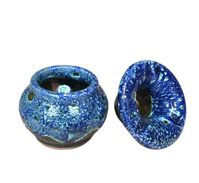Marokkaanse asbak met deksel – handgemaakt keramiek, blauw glazuur, Ø 7,5 cm