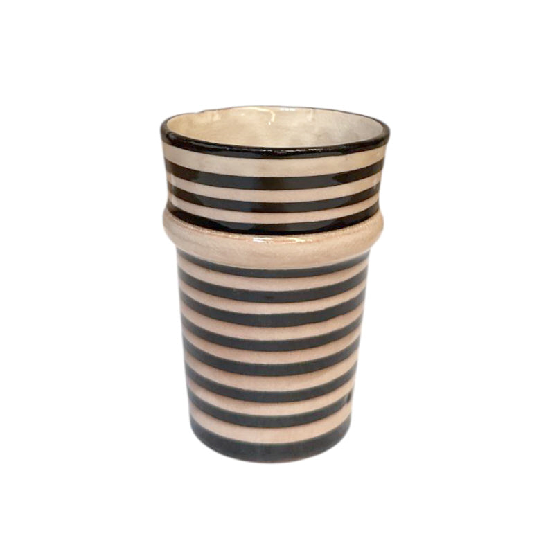 Marokkanischer Becher Asfi – Schwarz-Weiß – Handgemachtes Steingut – Ø7.5 cm x 10 cm