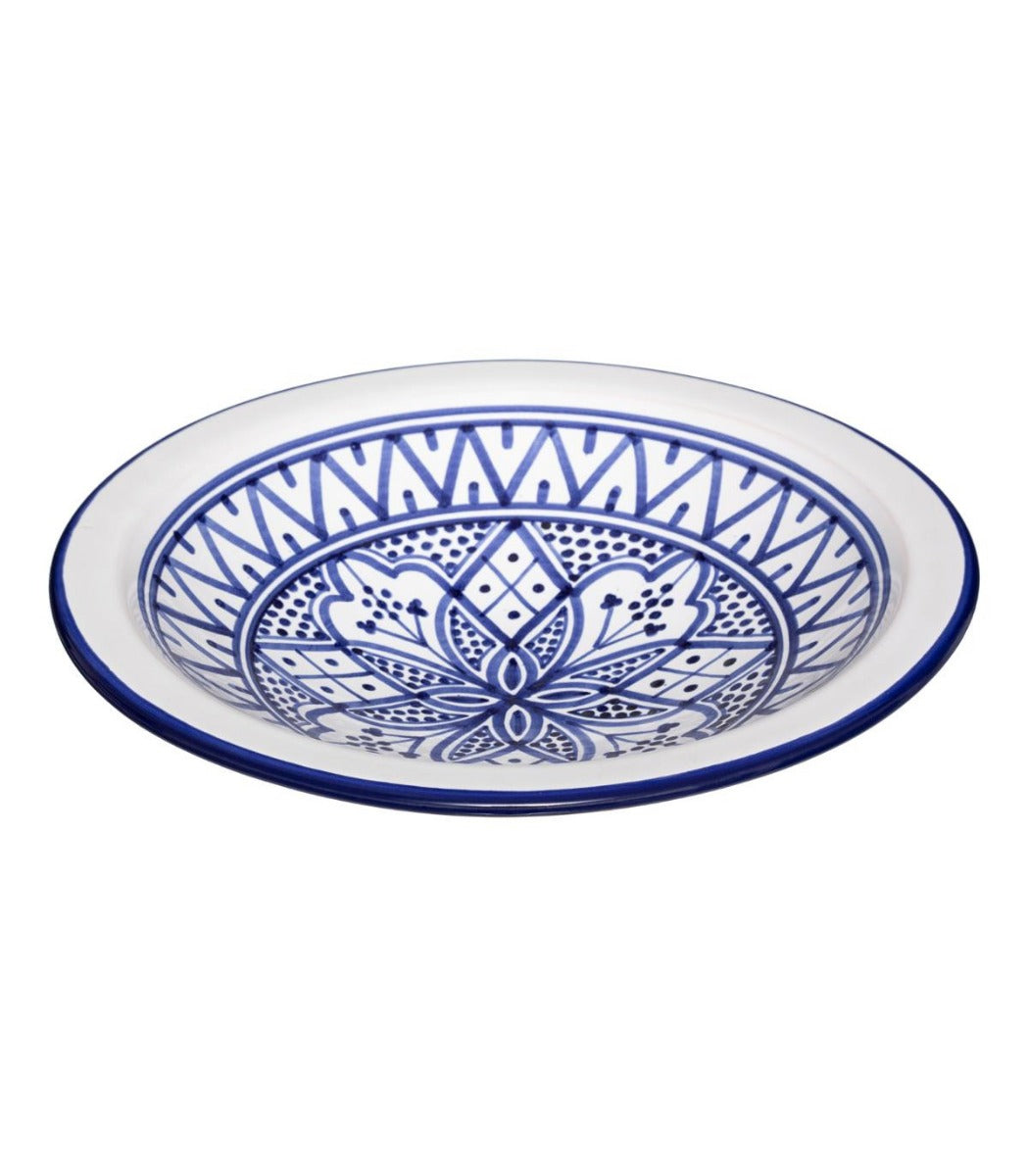 Aardewerk presentatiebord D33cm - Blauw en wit