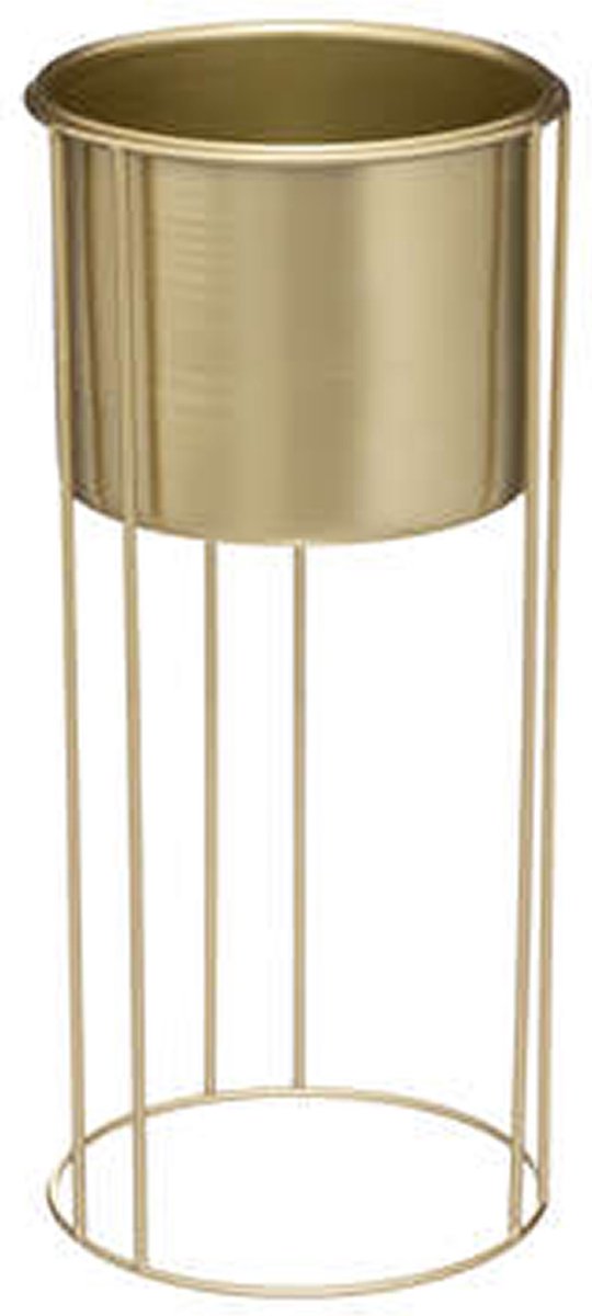 Pots de fleurs x2 sur support en métal doré - D18 x H41 / D21 et H58 cm