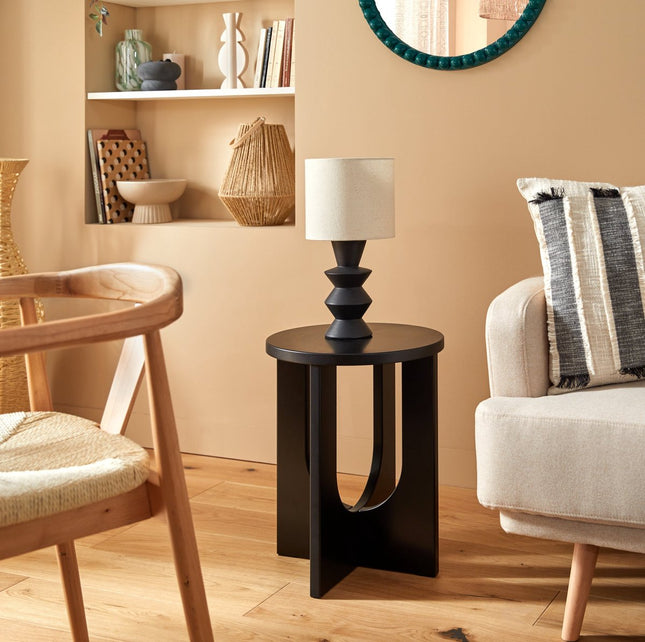 Atmosphera Bijzettafel / salontafel Bloom - zwart - MDF hout - rond - Planten verhoger