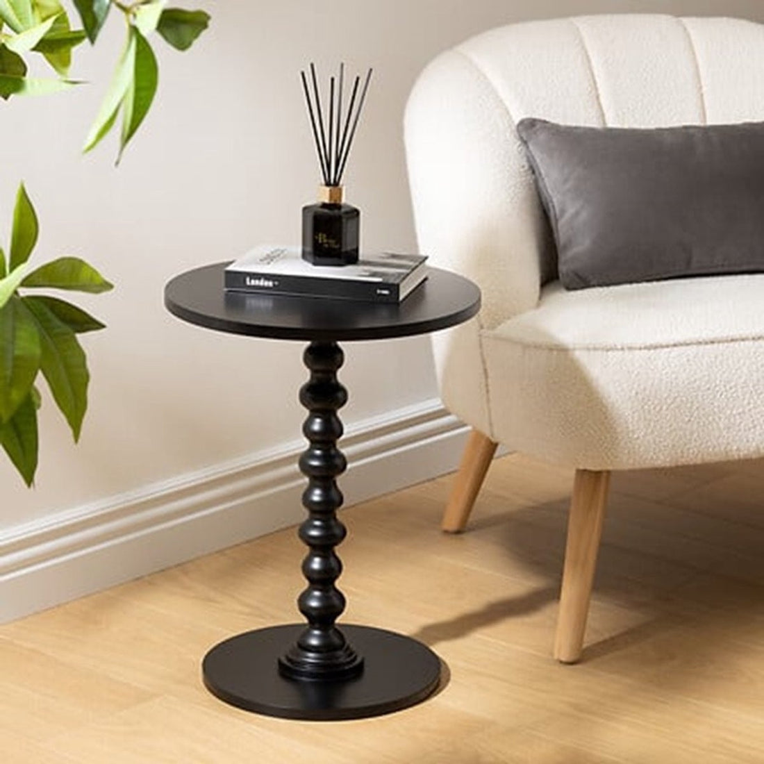 Atmosphera Side table / coffee table Alexa - black - MDF wood - round - Plant stand - D38 x H50 cm