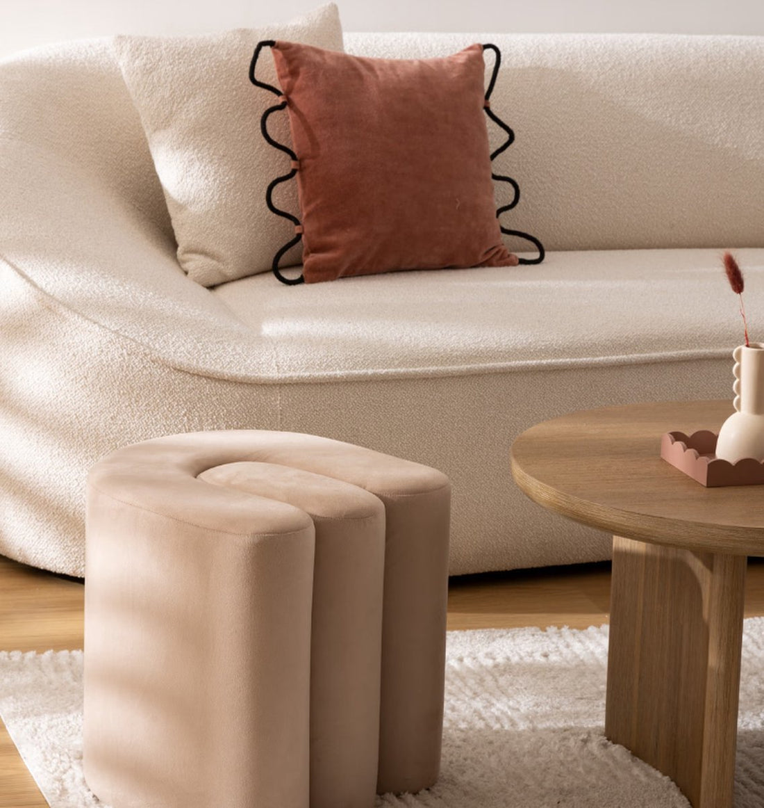 Atmosphera Bolan velvet pouffe - 40 x 40 cm - Beige