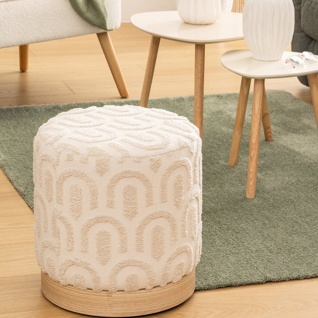 Atmosphera Copas Pouffe - Ø38xH38 cm - Footstool - White