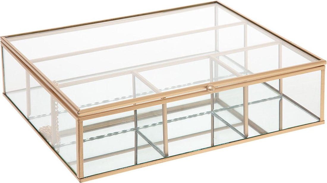 Glazen sieradenbox gouden frame - Sorteervakken