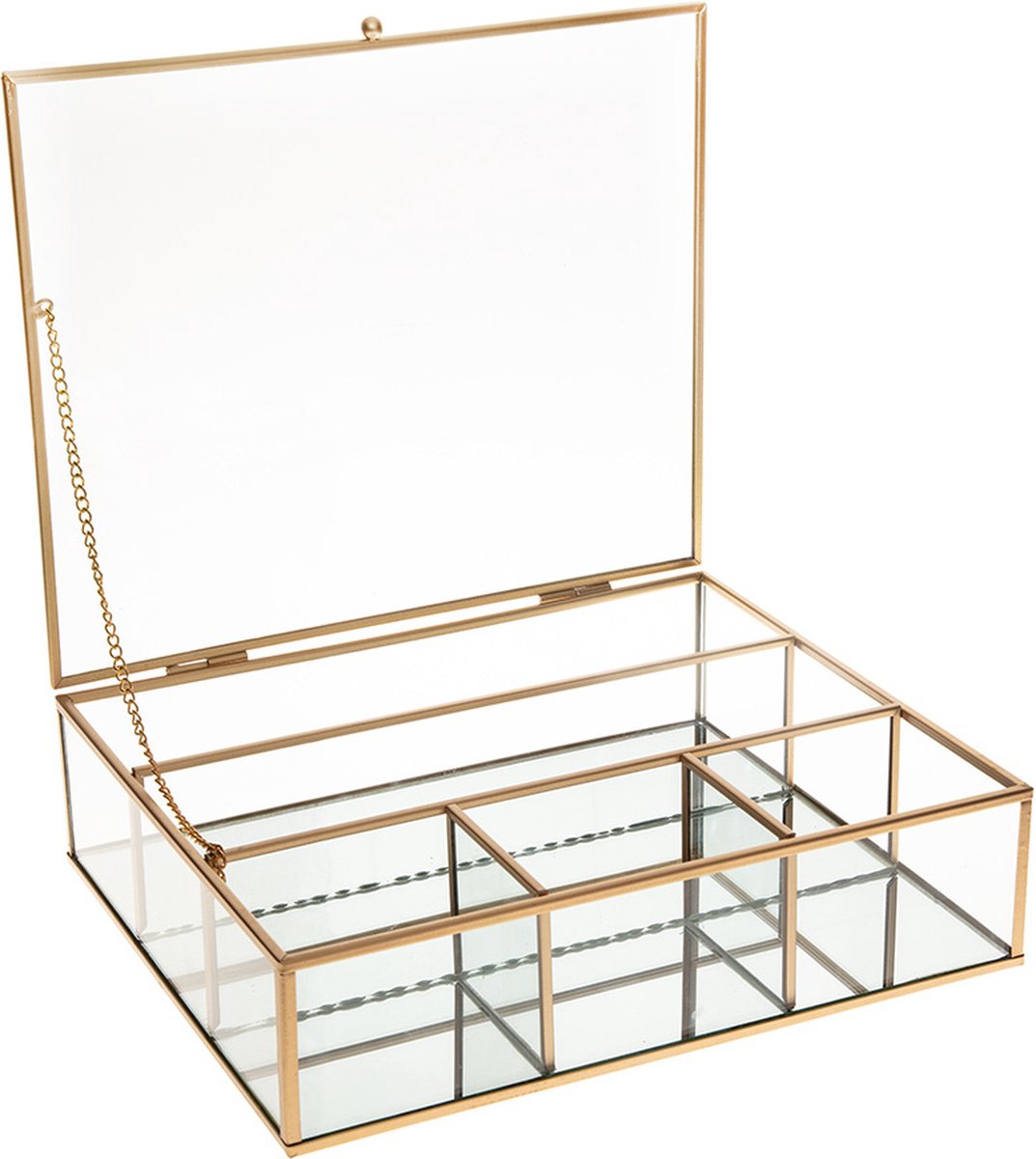 Glazen sieradenbox gouden frame - Sorteervakken