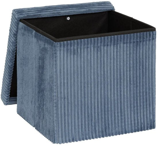Essential Ribcord Ottoman / Pouffe - foldable - blue - MDF/polyester - 38 x 38 cm - with storage - extra seating