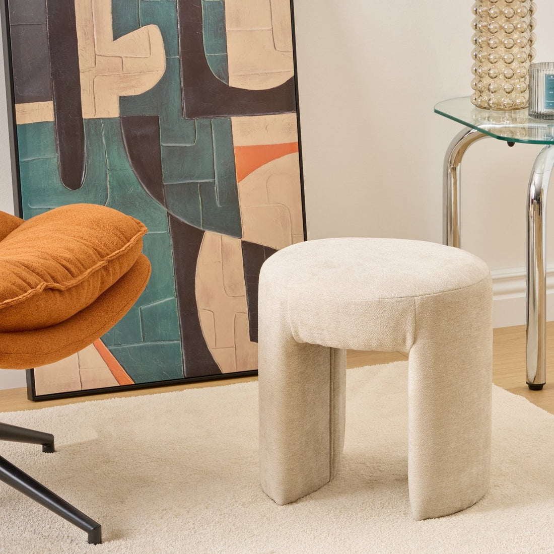 Atmosphera Jin Pouffe - Ø38 cm - Beige