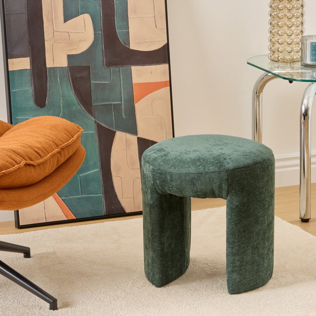 Atmosphera Jin Pouf - Ø38 cm - Zedernholzgrün