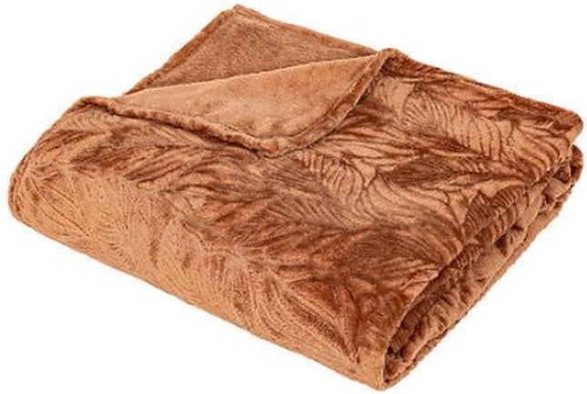 Atmosphera plaid terracotta – fleece deken met palmbladeren, 180 x 230 cm