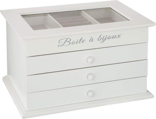 Jewelry box, white, with 3 drawers