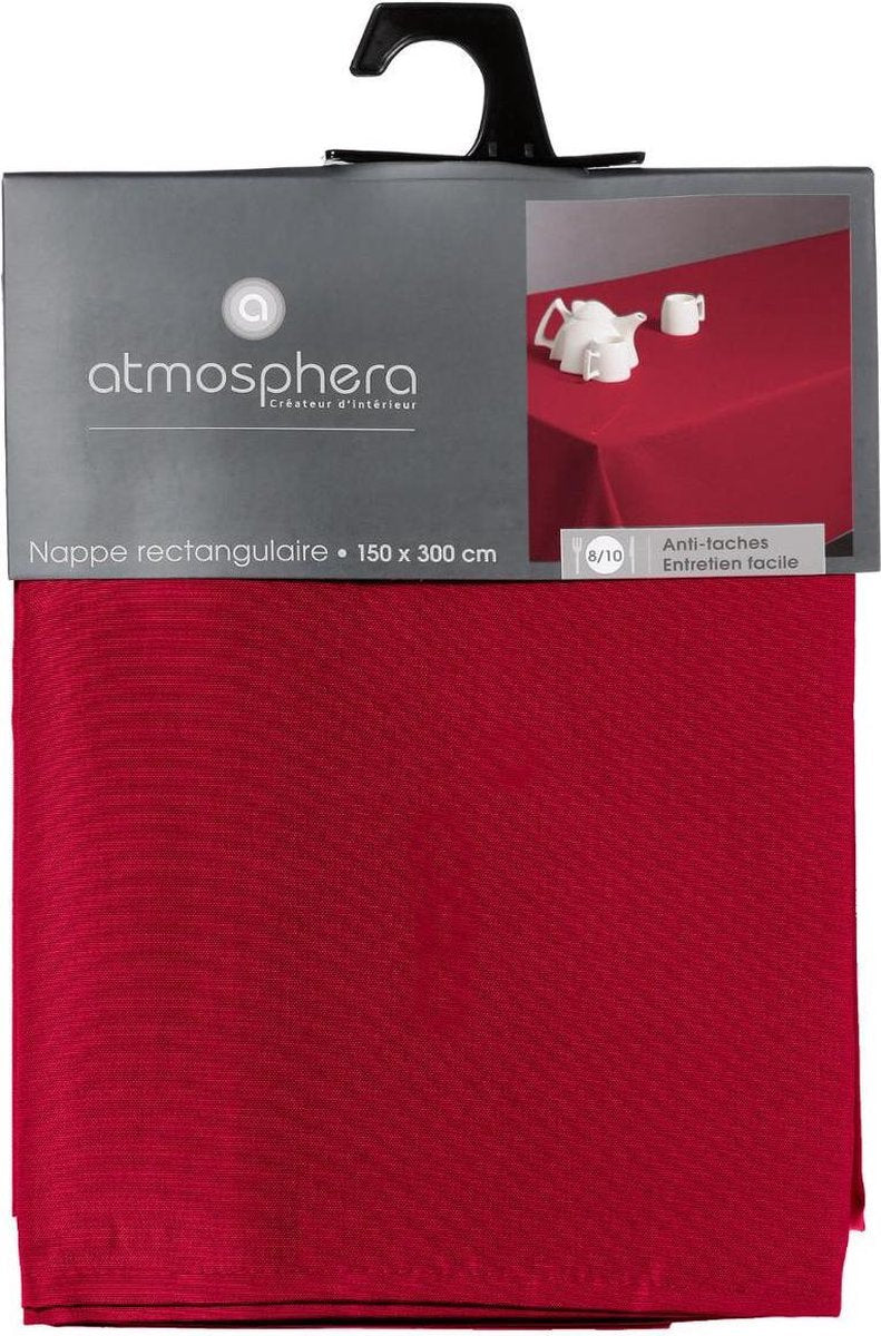 Atmosphera Linen Anti-stain Tablecloth - 150 x 300 cm - Stain Resistant - Red