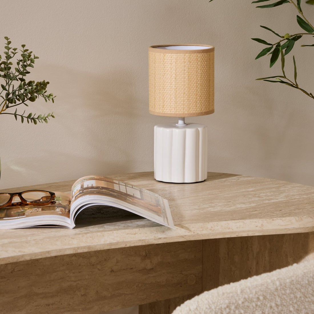 Atmosphera Tylia Tischleuchte - Ø13xH26 cm - Beige / Weiß