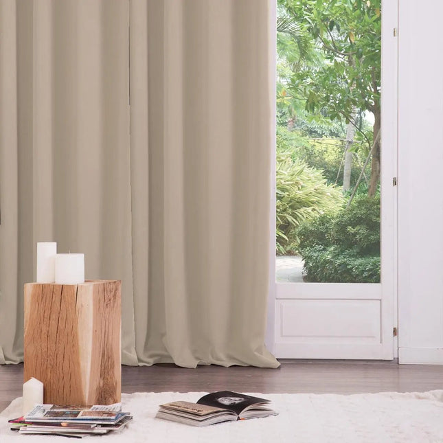 Rideaux occultants Atmosphera - lot de 2 pièces - L135 x H240 cm - beige - plissés - à œillets - prêts à poser