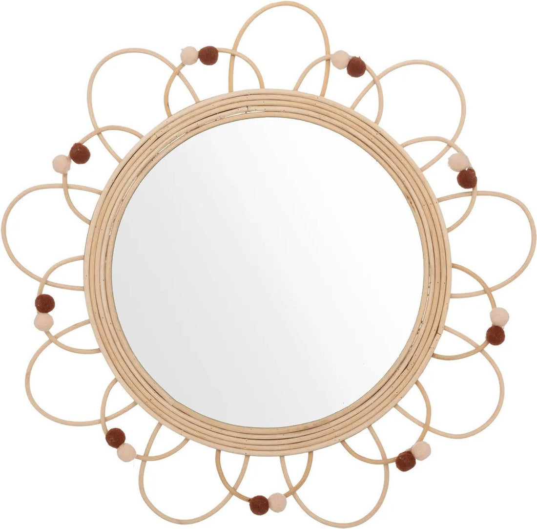 Wandspiegel - bloem - rotan - D38 cm - bohemian/boho spiegel