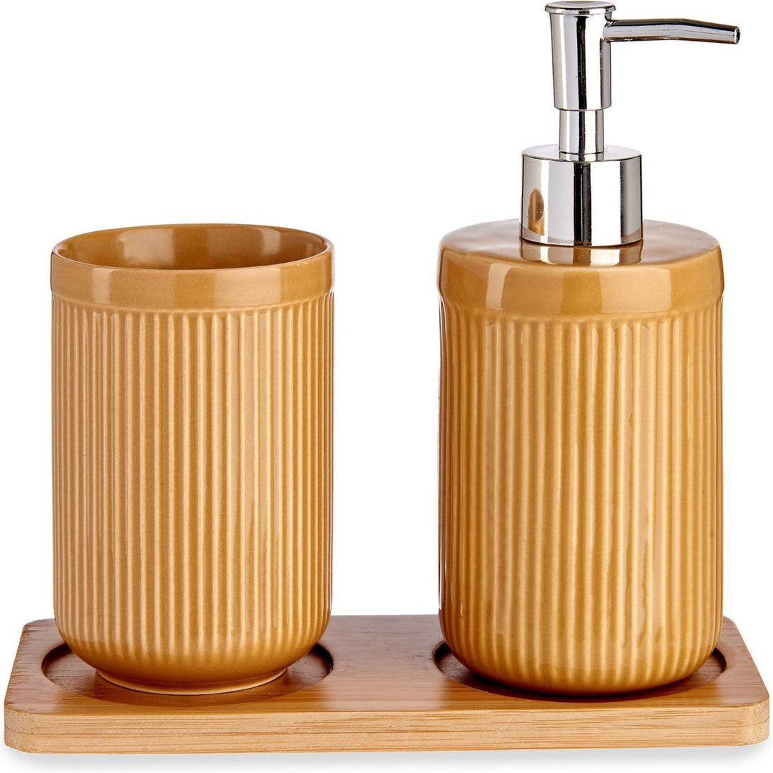 Badezimmer-Accessoire-Set Bambus Keramik