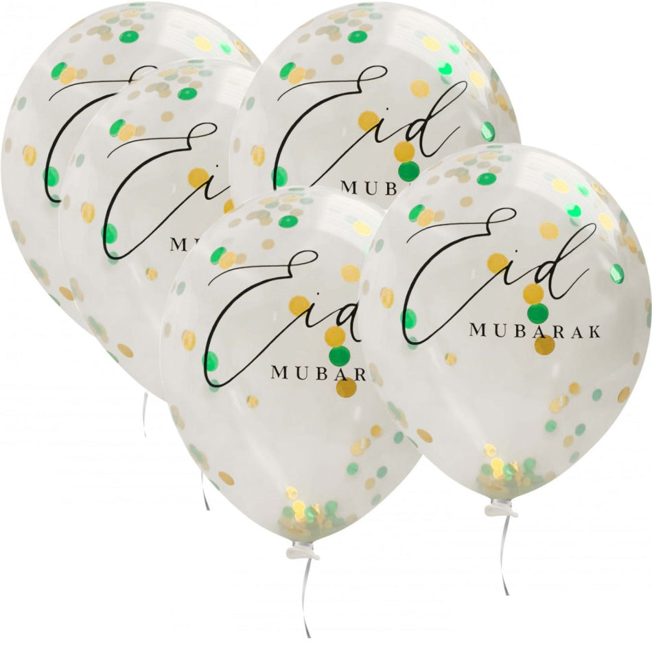 Eid mubarak ballonnen mintgroen Confetti (5 stuks)