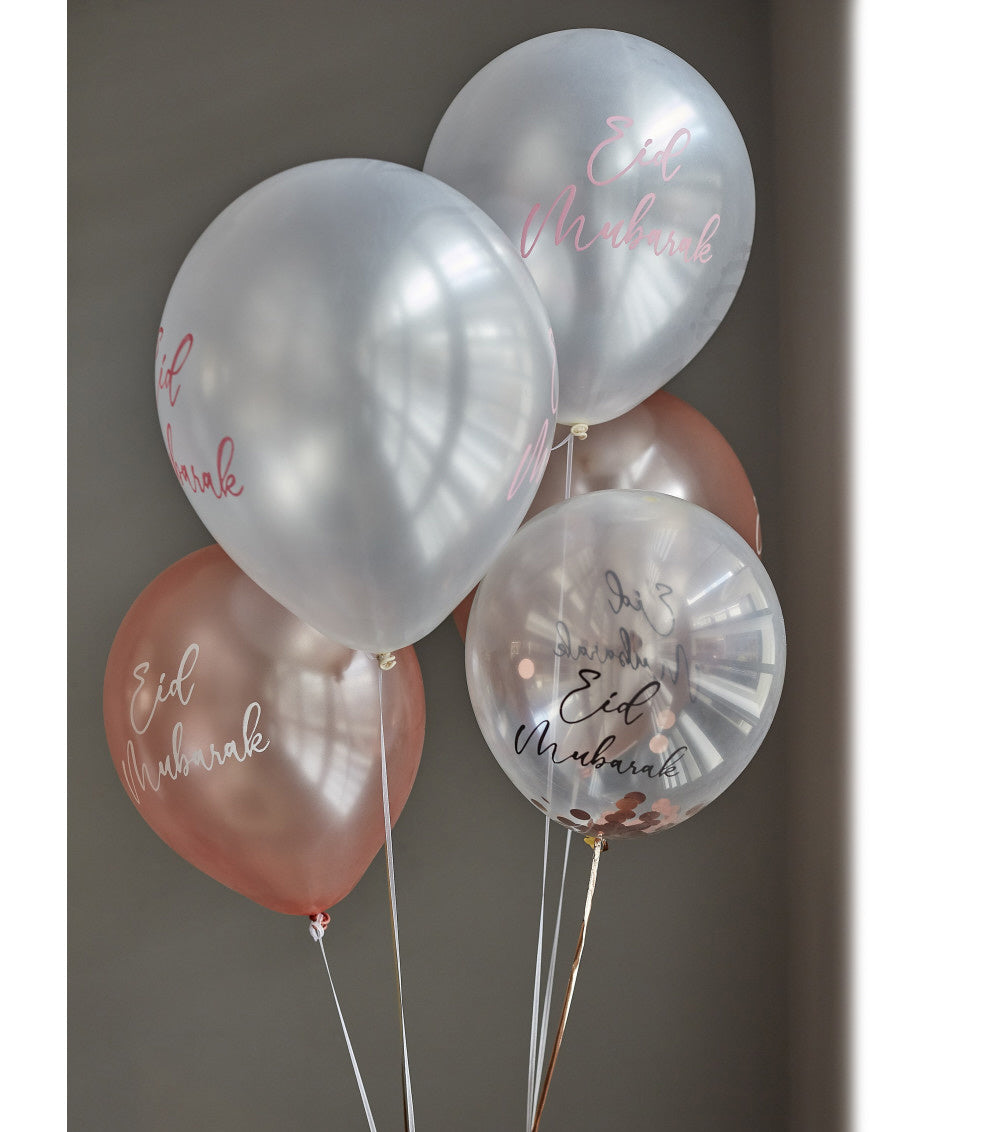 Ballons Eid Mubarak Or rose 6 pièces