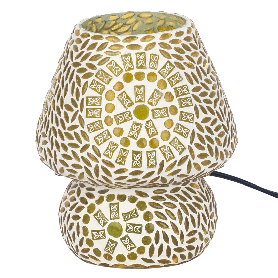 Beigefarbene Mosaik-Blumen-Glas-Tischlampe H 17 cm.
