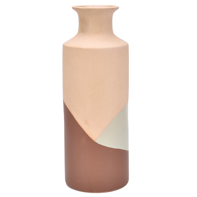 Beige and Brown Painted Ceramic Vase - Decorative Stoneware Vase (32 cm)