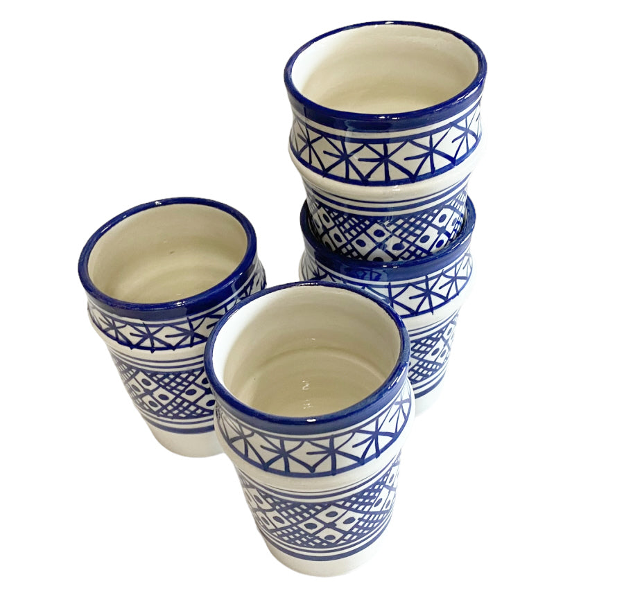 Set of 4 Fes ceramic mugs blue-white