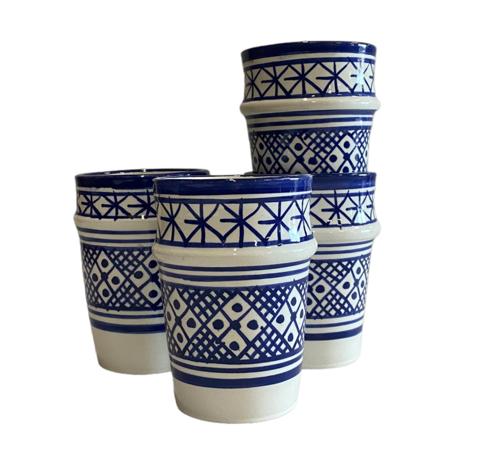 Set of 4 Fes ceramic mugs blue-white