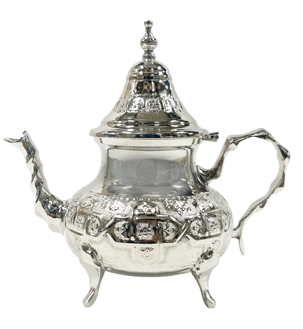 Traditionele Marokkaanse theepot zilverkleurig – handgemaakt in Fes – foto 3