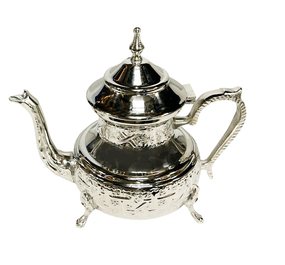 Marokkaanse berrad theepot – handgemaakt van verzilverd messing, gehamerd – foto 2