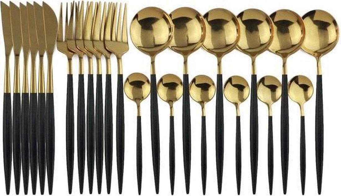 24 pièces service de couverts or noir | 6 personnes | Couteau Fourchette Cuillère