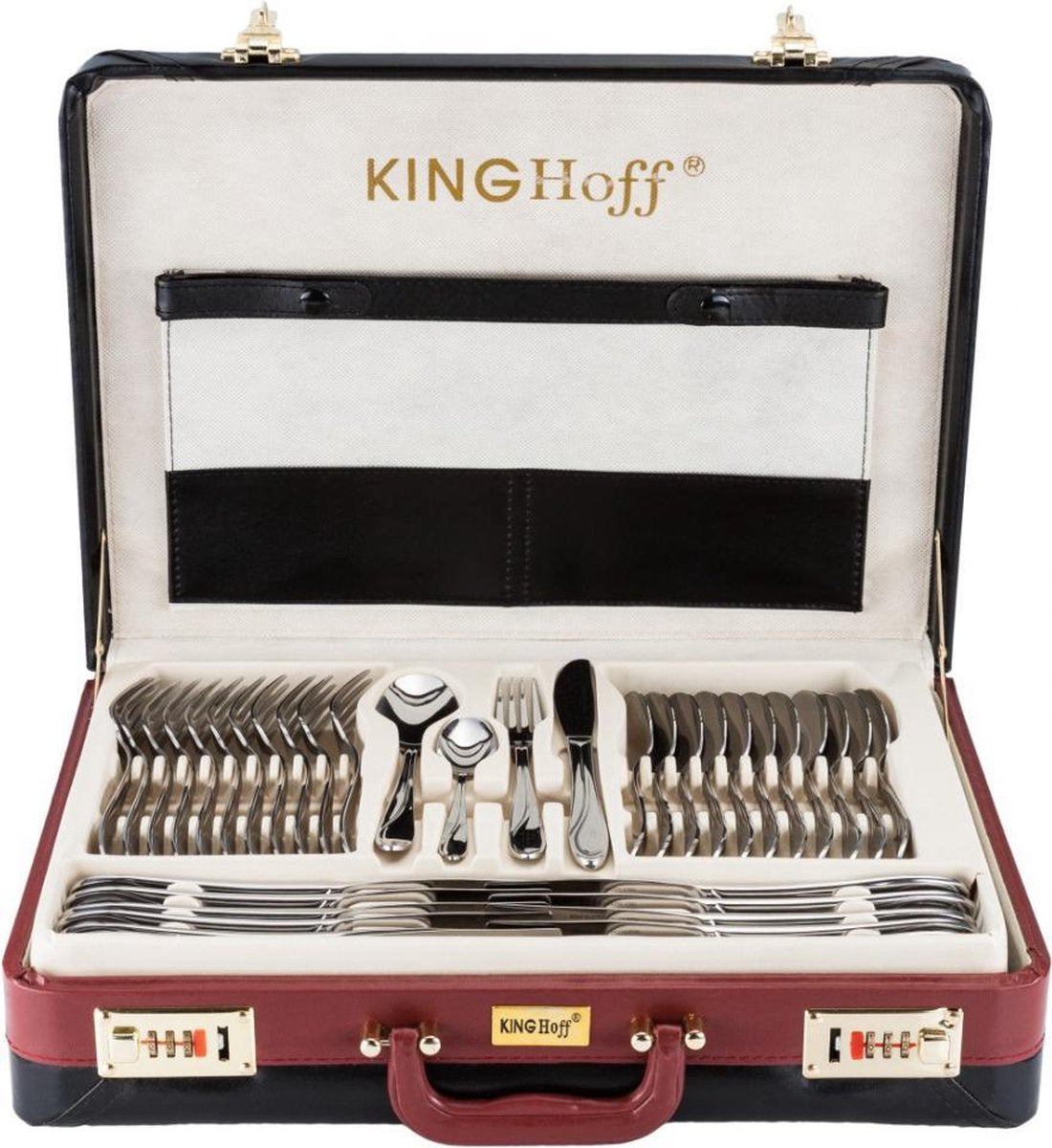 Service de couverts – 12 personnes – 72 pièces – Coffret de rangement de luxe – 18/10 – Kinghoff 3509