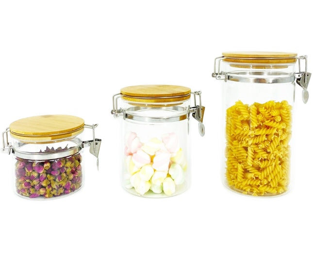 Airtight Storage Jars with Bamboo Lids Set of 3