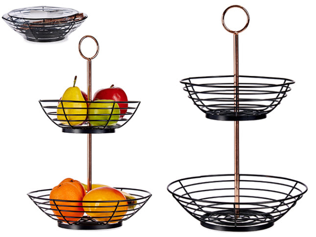 Fruitschaal etagère met meerdere lagen – fruitmand van metaal, zwart en koper