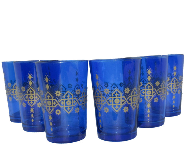 Marokkaanse theeglazen blauw, set van 6 – glazen met Arabisch ontwerp