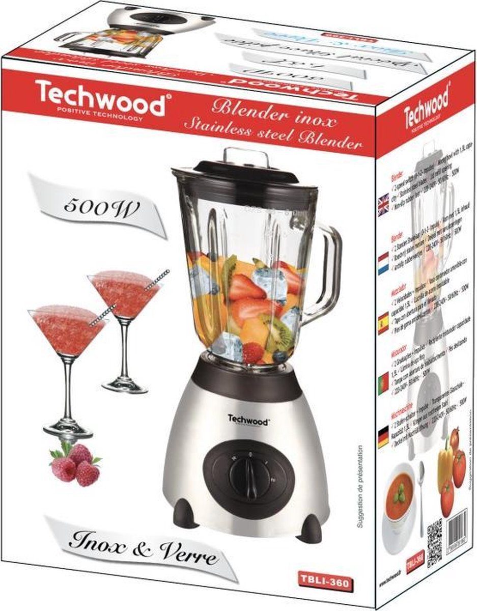 Mixeur de comptoir Techwood 1,5L 500W Noir, mixeur en acier inoxydable