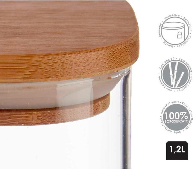 Transparent storage jar Bamboo Borosilicate glass (1200 ml)