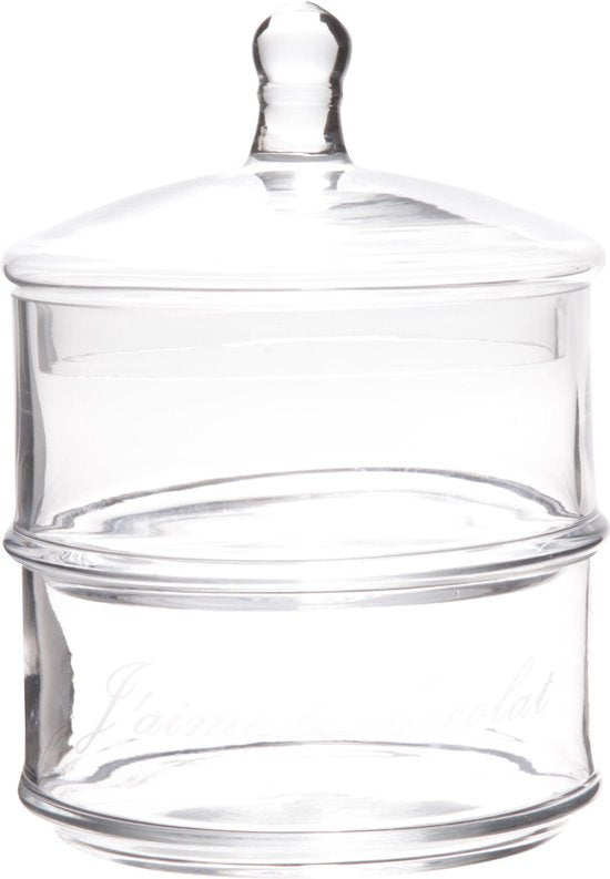 Cosy & Trendy bonbonnière van glas met tekst – 2 lagen, Ø 12 x 18 cm – foto 2