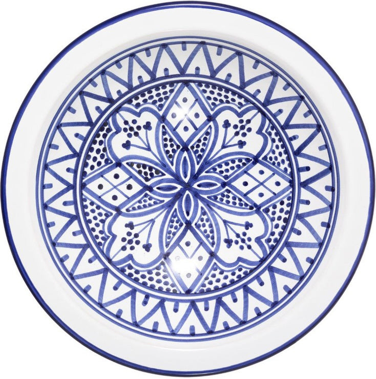 Aardewerk presentatiebord D33cm - Blauw en wit