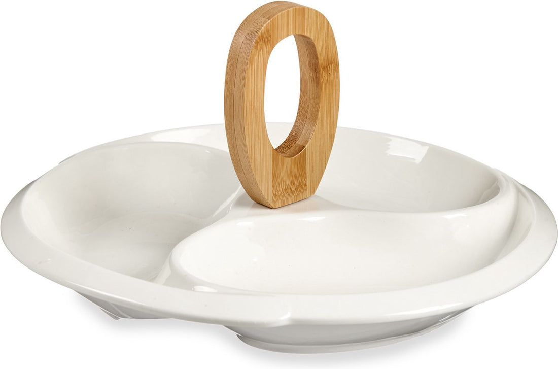 Nüsse/Knabbergebäck/Snacks/Chips Servierschale/Platte Keramik/Bambus mit 27 cm Durchmesser