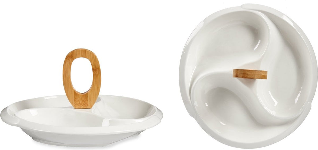 Nüsse/Knabbergebäck/Snacks/Chips Servierschale/Platte Keramik/Bambus mit 27 cm Durchmesser