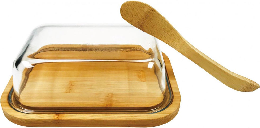 Butterdose - Bambus und Glas - mit Bambusmesser