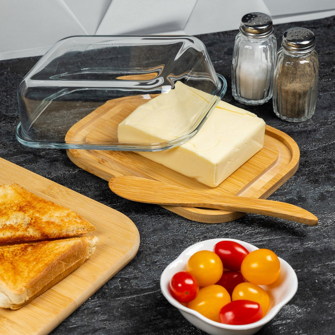 Butterdose - Bambus und Glas - mit Bambusmesser