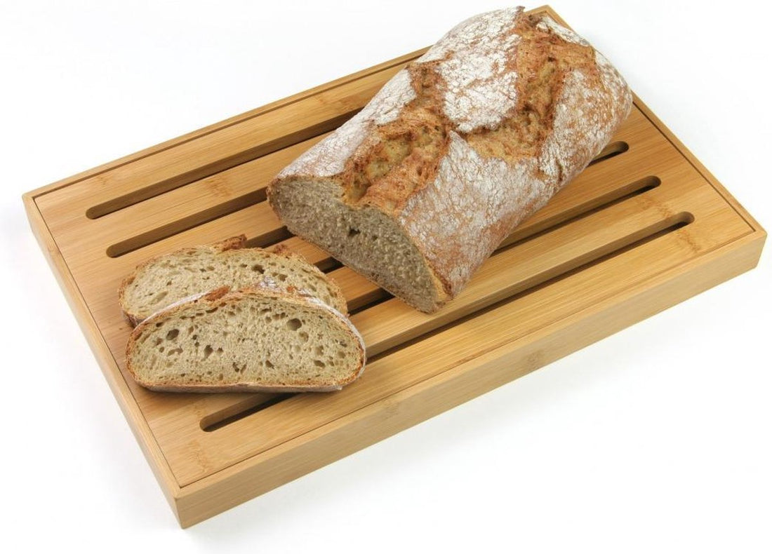 Bread cutting board - bamboo - crumb tray - 37 x 23.5 x 3 cm