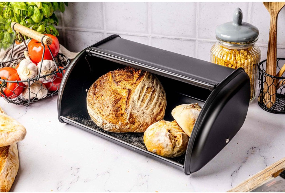 Bread bin - Stainless steel - Black - Retro - 36 x 24 x 15 cm