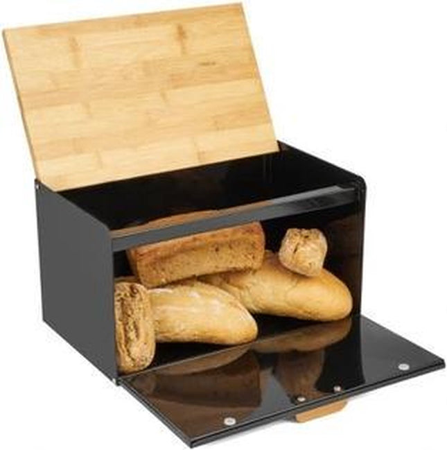 Klausberg broodtrommel met houten bovenklep – brooddoos in mat zwart – foto 2