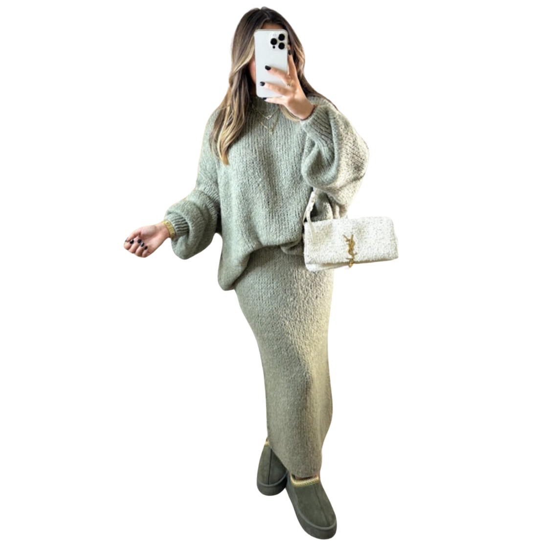 Amaya oversized twinset – wollen trui met lange rok, one size