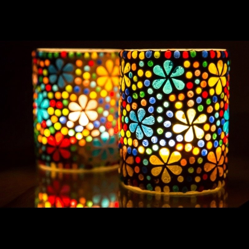 Waxinehouder cilinder - mozaïek multi colour - flower design