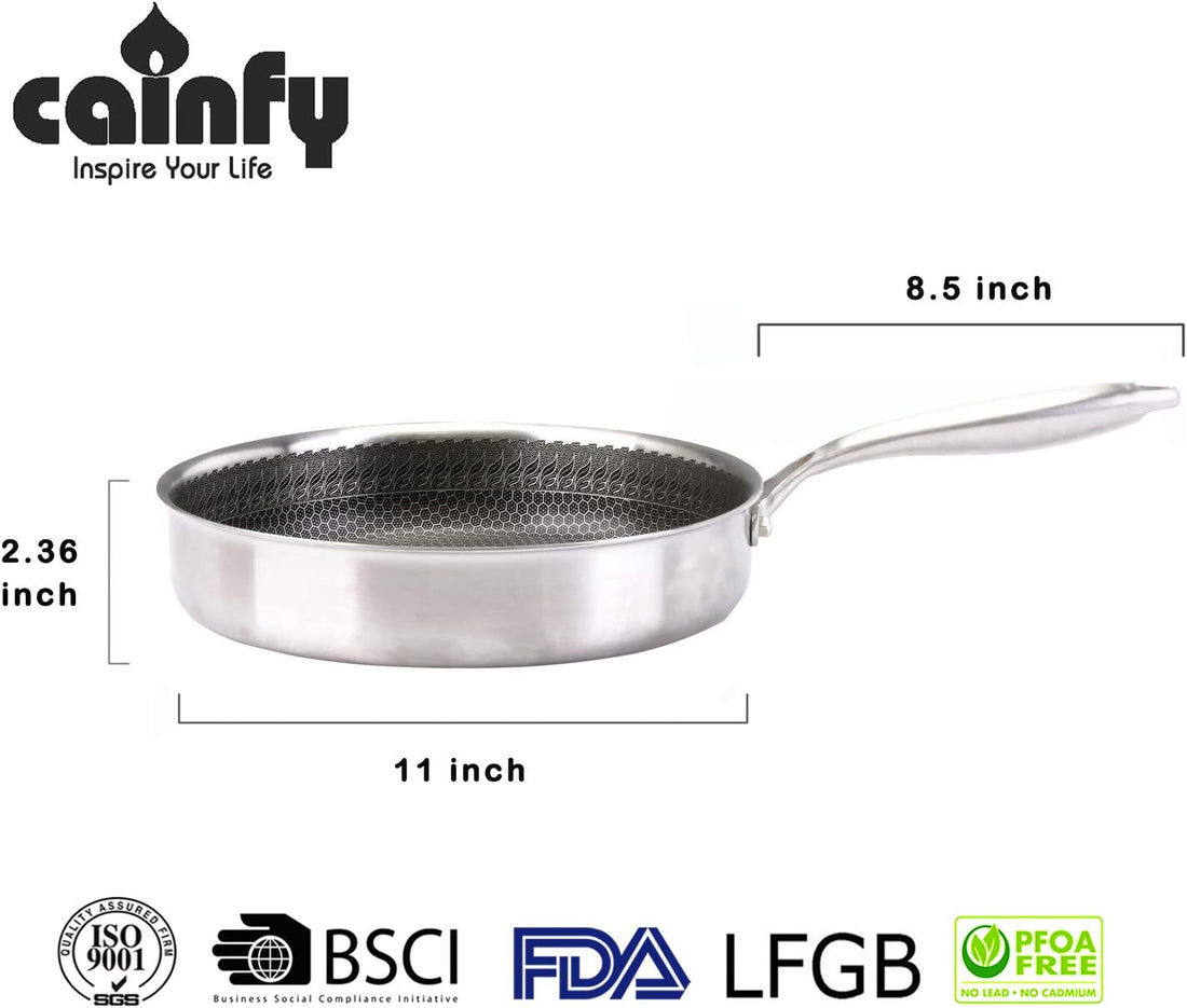 Cainfy super poêle antiadhésive pro avec couvercle - Ø 28 cm - Antiadhésif nid d'abeille robuste - Résistante au lave-vaisselle et au four